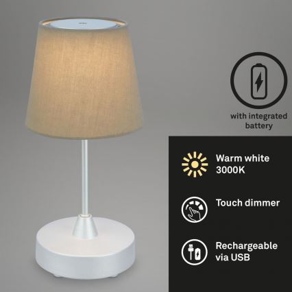 Brilo - LED Stmievateľná nabíjacia vonkajšia stolná lampa LED/3W/5V IP44 strieborná/béžová