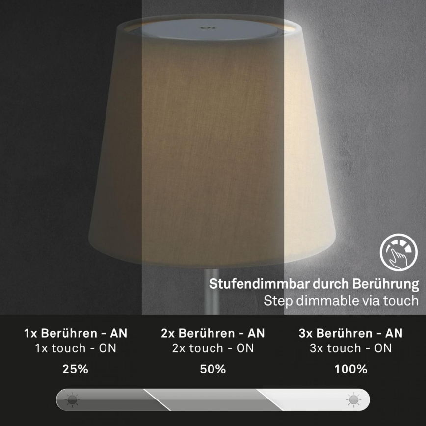 Brilo - LED Stmievateľná nabíjacia vonkajšia stolná lampa LED/3W/5V IP44 strieborná/béžová