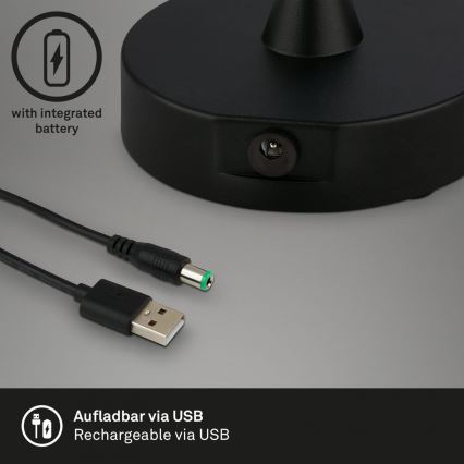 Brilo - LED stmievateľná nabíjateľná vonkajšia stolová lampa LOLE LED/3W/5V 2000mAh IP44 čierna
