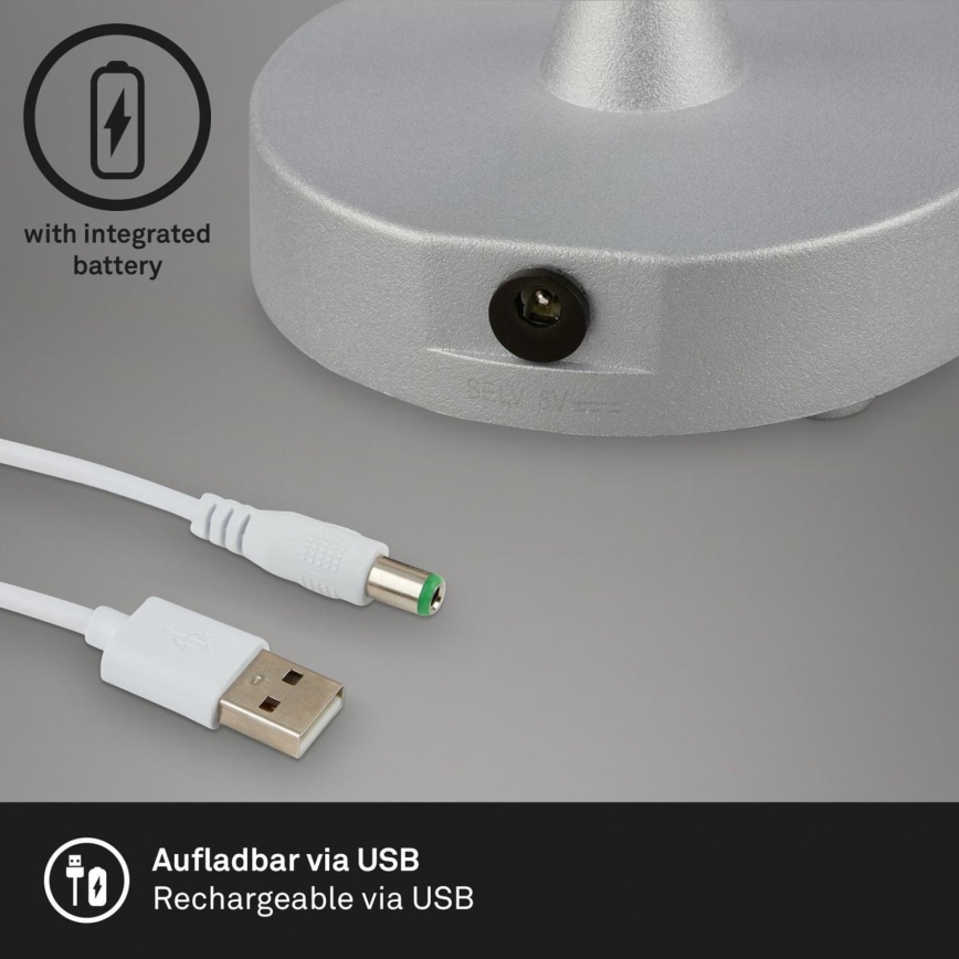 Brilo - LED Stmievateľná nabíjacia vonkajšia stolná lampa LOLE LED/3W/5V 2000mAh IP44 strieborná/béžová