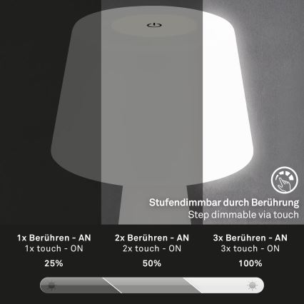 Brilo - LED Stmievateľná nabíjacia vonkajšia stolná lampa LED/3,5W/5V IP44 biela