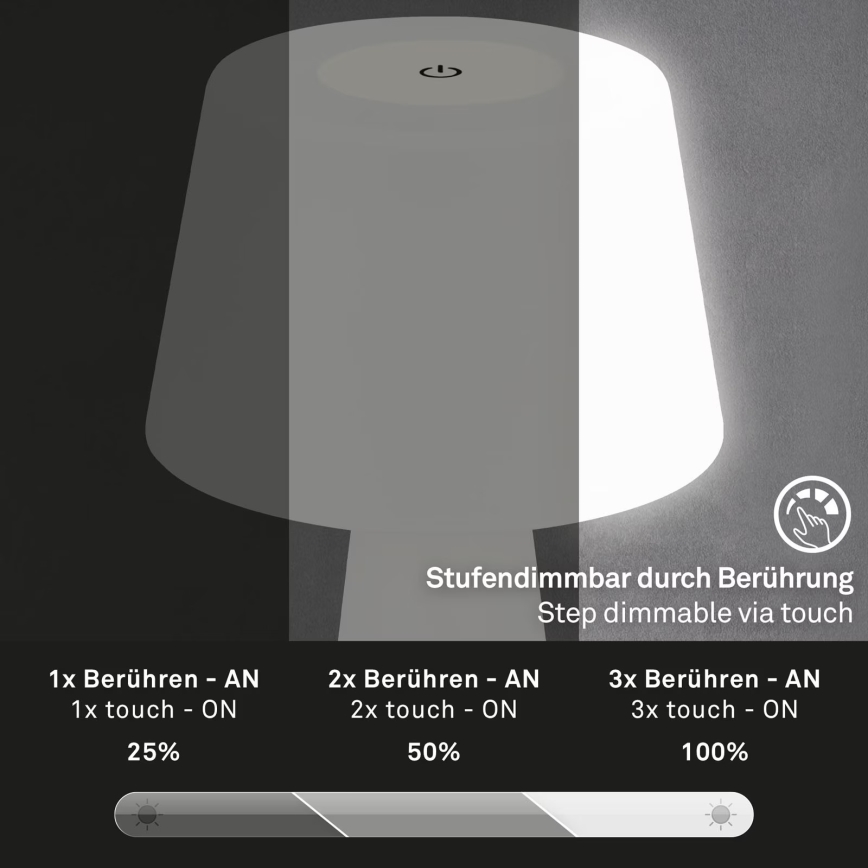 Brilo - LED Stmievateľná nabíjacia vonkajšia stolná lampa LED/3,5W/5V IP44 biela