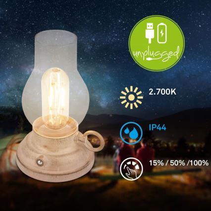 Brilo - LED stmievateľná vonkajšia nabíjateľná stolová lampa KANEA LED/1,5W/5V IP44 1200 mAh béžová