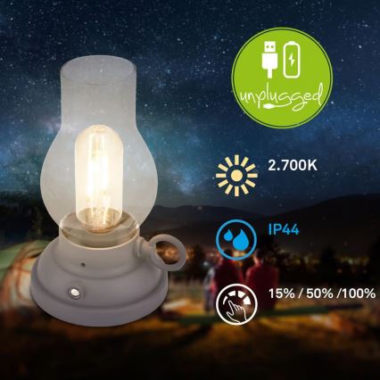 Brilo - LED stmievateľná vonkajšia nabíjacia stolová lampa KANEA LED/1,5W/5V IP44 1200 mAh antracit