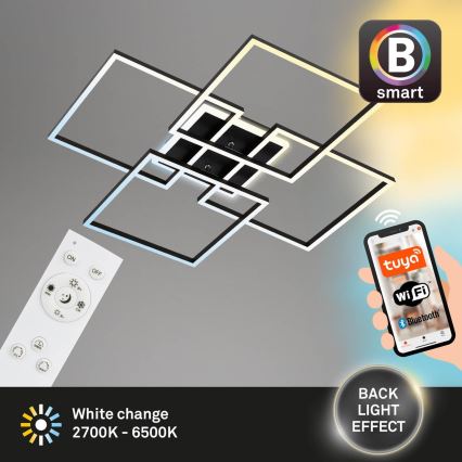 Brilo - LED Stmievateľné stropné svietidlo FRAME LED/50W/230V 2700-6500K 72,4x72,4cm čierna Wi-Fi Tuya + diaľkové ovládanie