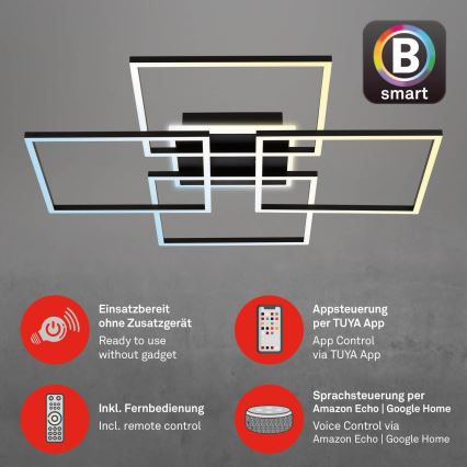 Brilo - LED Stmievateľné stropné svietidlo FRAME LED/50W/230V 2700-6500K 72,4x72,4cm čierna Wi-Fi Tuya + diaľkové ovládanie