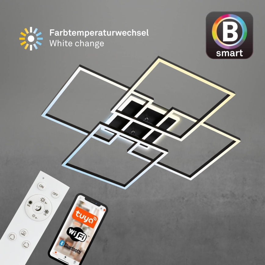 Brilo - LED Stmievateľné stropné svietidlo FRAME LED/50W/230V 2700-6500K 72,4x72,4cm čierna Wi-Fi Tuya + diaľkové ovládanie