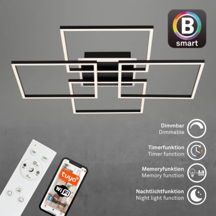 Brilo - LED Stmievateľné stropné svietidlo FRAME LED/50W/230V 2700-6500K 72,4x72,4cm čierna Wi-Fi Tuya + diaľkové ovládanie
