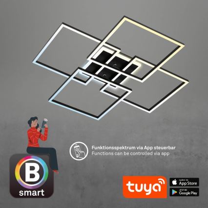 Brilo - LED Stmievateľné stropné svietidlo FRAME LED/50W/230V 2700-6500K 72,4x72,4cm čierna Wi-Fi Tuya + diaľkové ovládanie