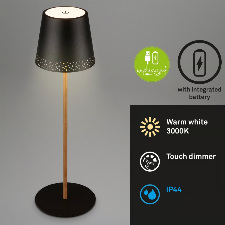 Brilo - LED Stmievateľná nabíjacia dotyková vonkajšia stolová lampa KIKI LED/2,6W/5V IP44 2600 mAh čierna