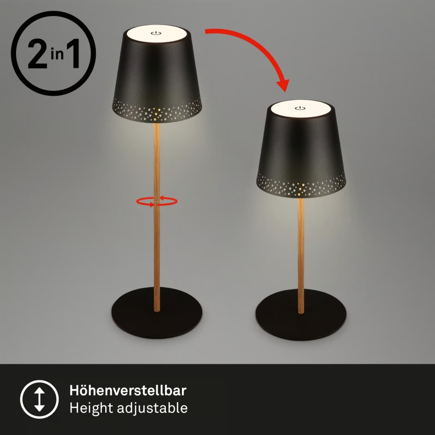 Brilo - LED Stmievateľná nabíjacia dotyková vonkajšia stolová lampa KIKI LED/2,6W/5V IP44 2600 mAh čierna