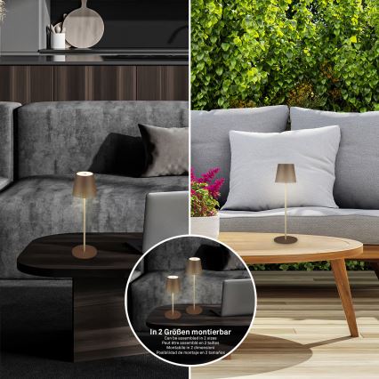 Brilo - stmievateľná nabíjateľná dotyková vonkajšia stolová lampa KIKI LED/2,6W/5V IP44 2600 mAh hnedá