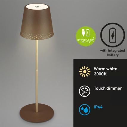 Brilo - stmievateľná nabíjateľná dotyková vonkajšia stolová lampa KIKI LED/2,6W/5V IP44 2600 mAh hnedá