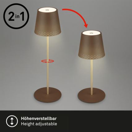 Brilo - stmievateľná nabíjateľná dotyková vonkajšia stolová lampa KIKI LED/2,6W/5V IP44 2600 mAh hnedá