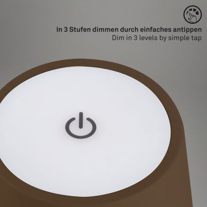 Brilo - stmievateľná nabíjateľná dotyková vonkajšia stolová lampa KIKI LED/2,6W/5V IP44 2600 mAh hnedá