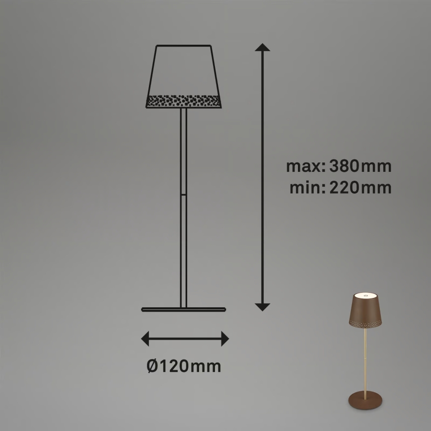 Brilo - stmievateľná nabíjateľná dotyková vonkajšia stolová lampa KIKI LED/2,6W/5V IP44 2600 mAh hnedá