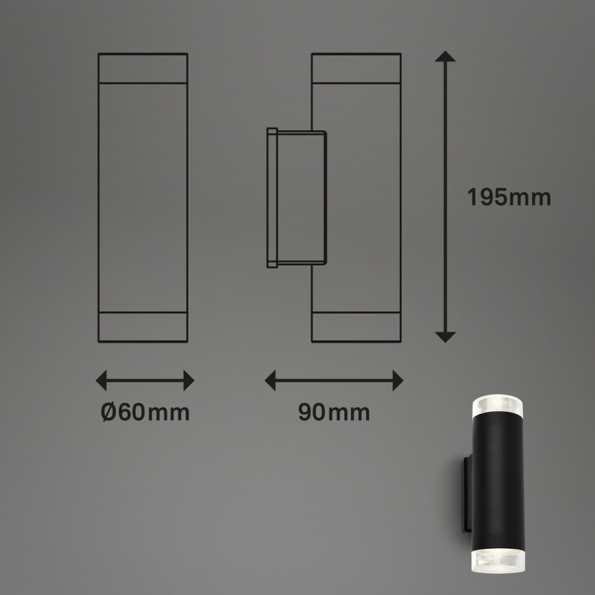 Brilo - LED Vonkajšie nástenné svietidlo 2xGU10/4,7W/230V IP44 4000K čierna