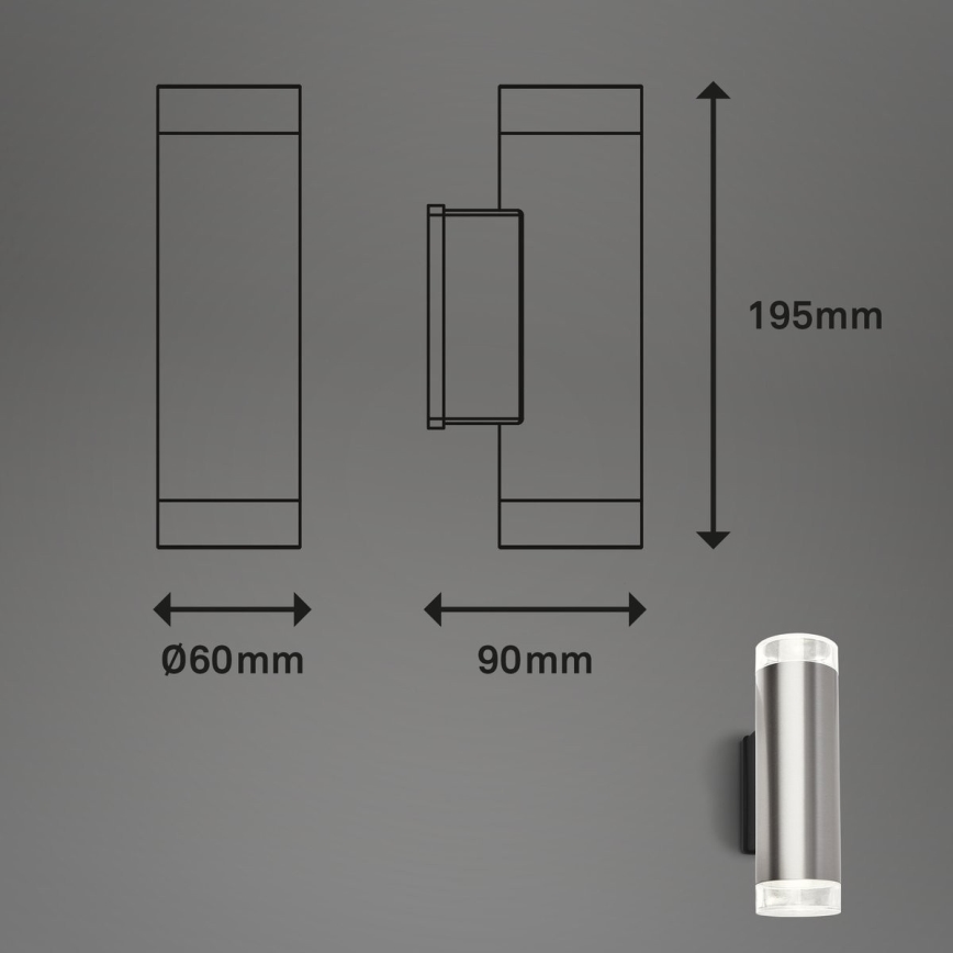Brilo - LED Vonkajšie nástenné svietidlo 2xGU10/4,7W/230V IP44 4000K matný chróm