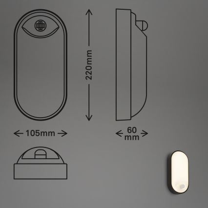 Brilo - LED vonkajšie nástenné svietidlo s pohybovým a súmrakovým senzorom RUCH LED/12W/230V IP65 čierna