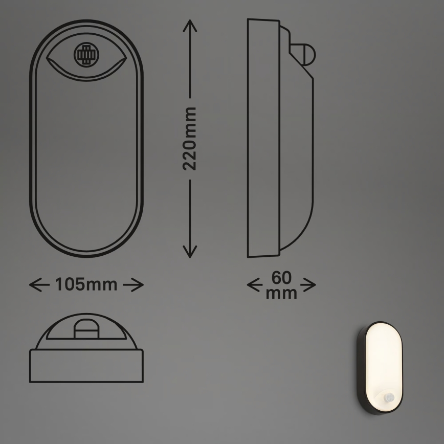 Brilo - LED vonkajšie nástenné svietidlo s pohybovým a súmrakovým senzorom RUCH LED/12W/230V IP65 čierna