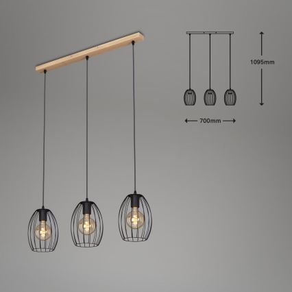 Brilo - Luster na lanku WAKTU 3xE27/60W/230V kaučukovník