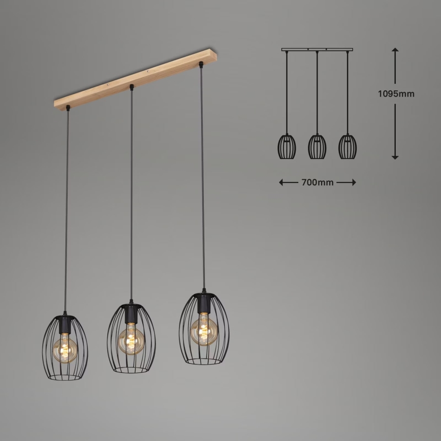 Brilo - Luster na lanku WAKTU 3xE27/60W/230V kaučukovník