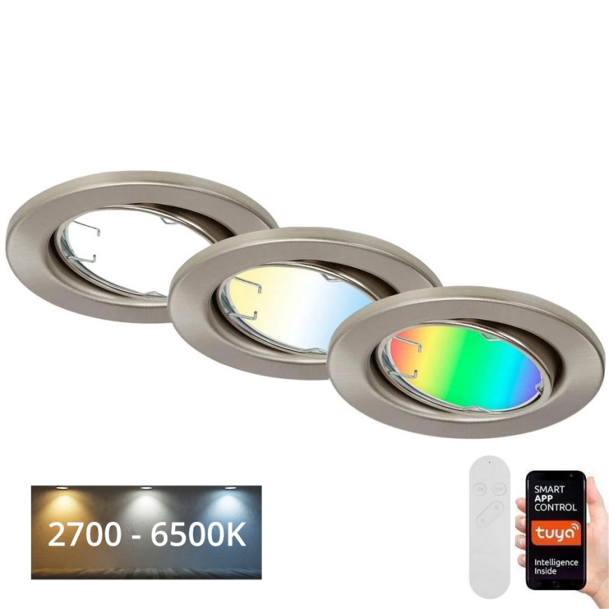 Brilo - SADA 3x LED RGBW Stmievateľné kúpeľňové svietidlo 1xGU10/4,9W/230V 2700-6500K Wi-Fi Tuya IP23 + diaľkové ovládanie