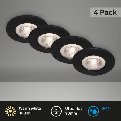 Brilo - SADA 4x LED Kúpeľňové podhľadové svietidlo LED/4,9W/230V IP44 čierna