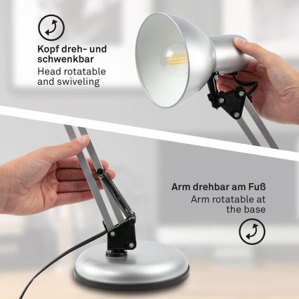 Brilo - Stolná lampa PIXA 1xE14/25W/230V strieborná