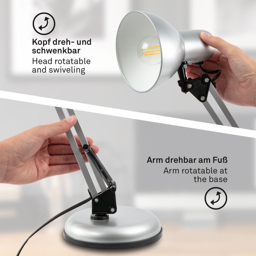 Brilo - Stolná lampa PIXA 1xE14/25W/230V strieborná