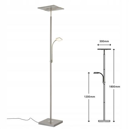 Briloner 1328-022 - LED stmievateľná stojacia lampa LED/21W/230V + LED/3,5W matný chróm