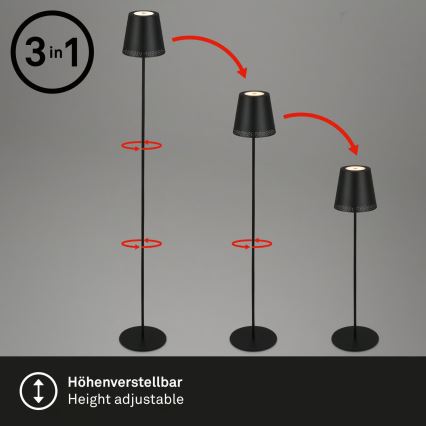 Briloner 1438015 - LED stmievateľná stojacia lampa KIKI LED/4,3W/5V IP44 2600 mAh čierna