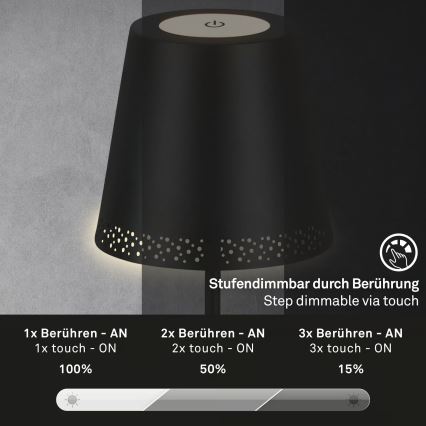 Briloner 1438015 - LED stmievateľná stojacia lampa KIKI LED/4,3W/5V IP44 2600 mAh čierna