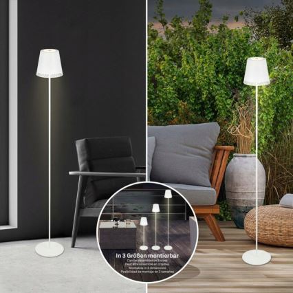Briloner 1438016 - LED Stmievateľná dotyková stojacia lampa 3v1 LED/3,5W/5V IP44 3000K 38-130 cm biela