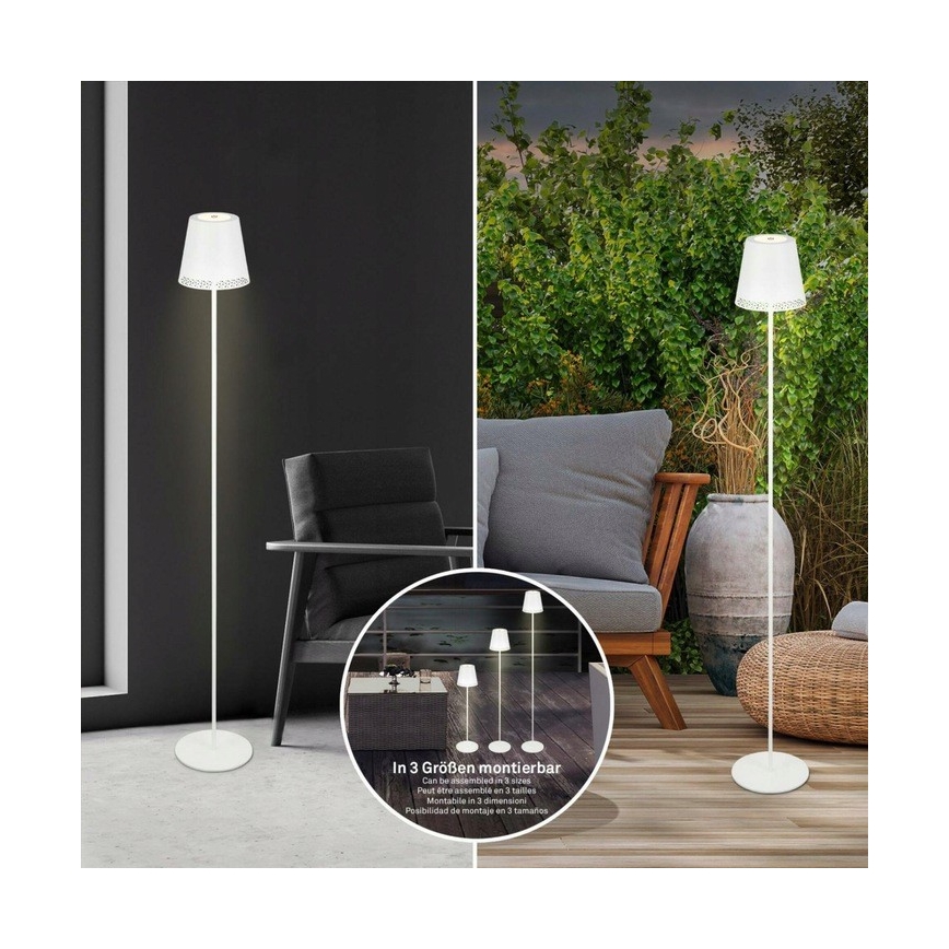 Briloner 1438016 - LED Stmievateľná dotyková stojacia lampa 3v1 LED/3,5W/5V IP44 3000K 38-130 cm biela