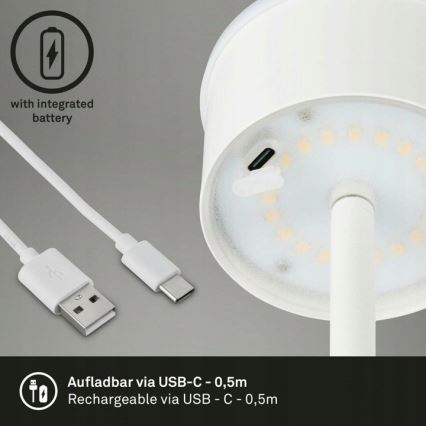 Briloner 1438016 - LED Stmievateľná dotyková stojacia lampa 3v1 LED/3,5W/5V IP44 3000K 38-130 cm biela