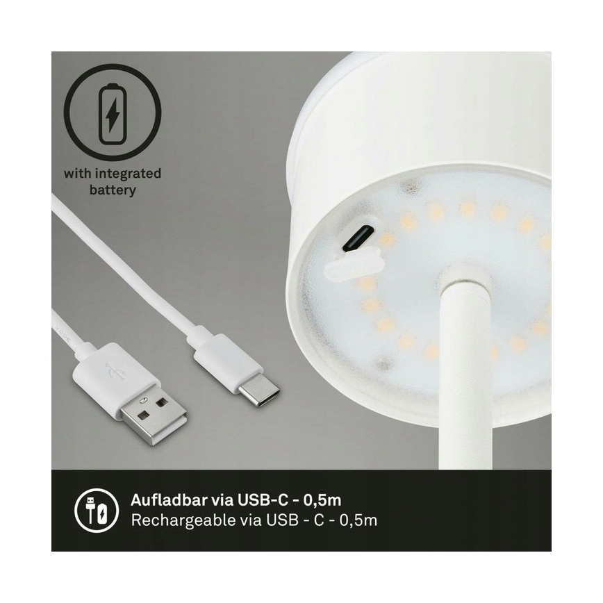 Briloner 1438016 - LED Stmievateľná dotyková stojacia lampa 3v1 LED/3,5W/5V IP44 3000K 38-130 cm biela
