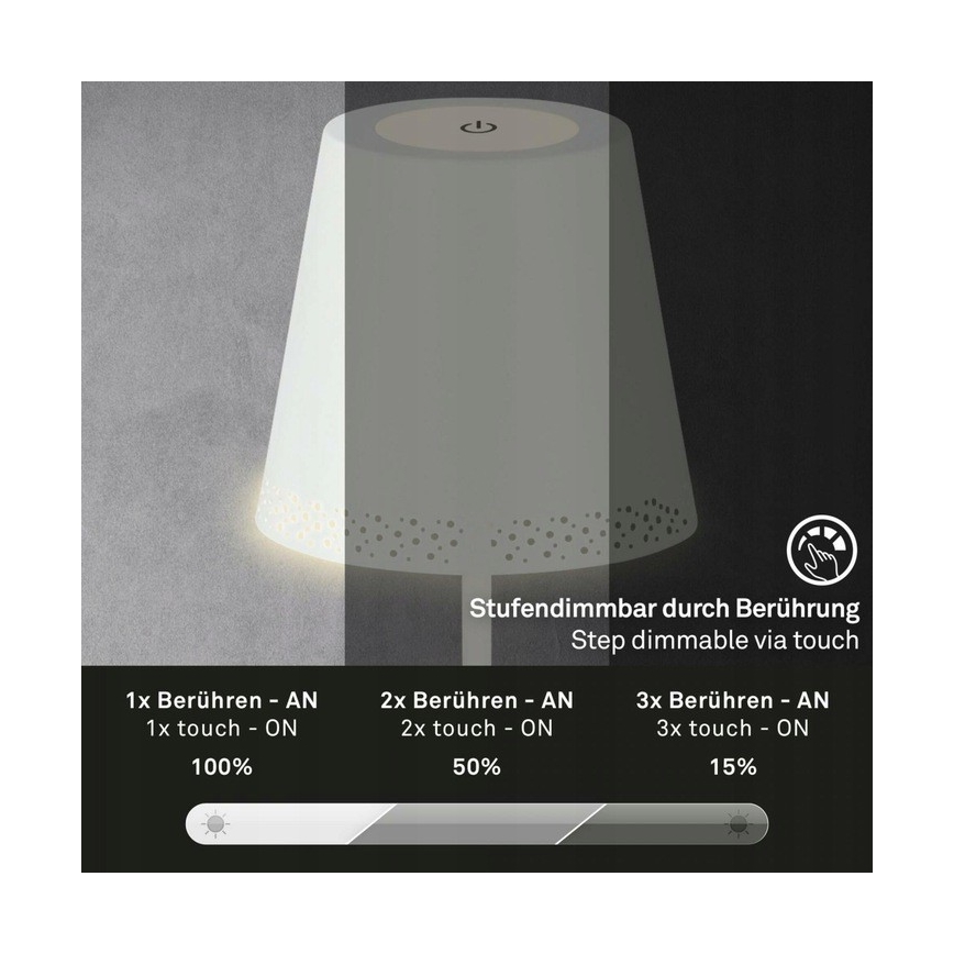 Briloner 1438016 - LED Stmievateľná dotyková stojacia lampa 3v1 LED/3,5W/5V IP44 3000K 38-130 cm biela