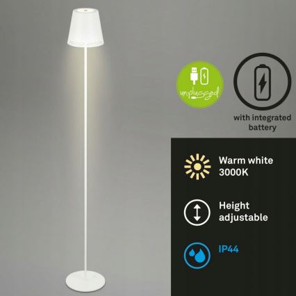 Briloner 1438016 - LED Stmievateľná dotyková stojacia lampa 3v1 LED/3,5W/5V IP44 3000K 38-130 cm biela