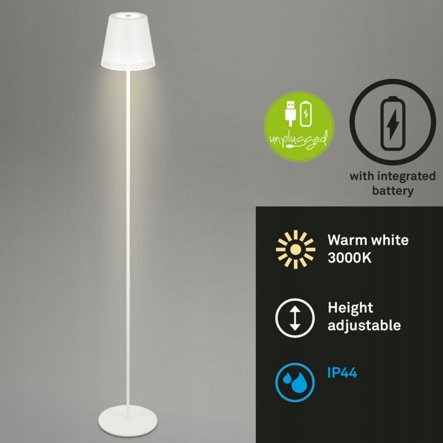 Briloner 1438016 - LED Stmievateľná dotyková stojacia lampa 3v1 LED/3,5W/5V IP44 3000K 38-130 cm biela