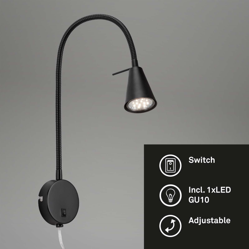 Briloner 2082-015 - LED flexibilná nástenná lampa COMFORT LIGHT 1xGU10/5W/230V čierna