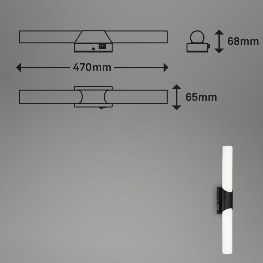 Briloner 2111-115 - LED kúpeľňové osvetlenie zrkadla LED/11W/230V IP44 47 cm čierna