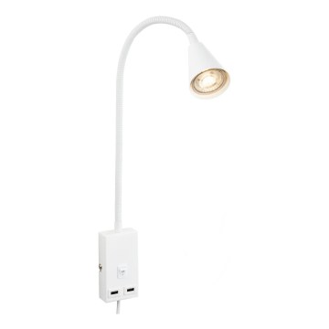 Briloner 2175-016 - Flexibilná nástenná lampa s USB portom 1xGU10/10W/230V biela