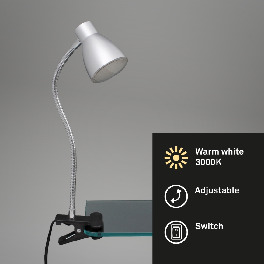 Briloner 2615-014P - LED Lampa s klipom GRIP LED/2,5W/230V strieborná