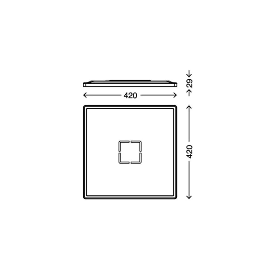 Štvorcový panel s rozmermi 420x420 mm a výškou 29 mm obsahuje menší vnútorný štvorcový otvor. Je to technický výkres.
