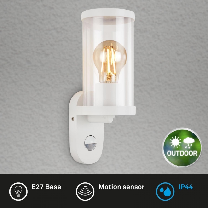 Briloner 3628-016 - Vonkajšie nástenné svietidlo so senzorom KAIRO 1xE27/12W/230V IP44 biela