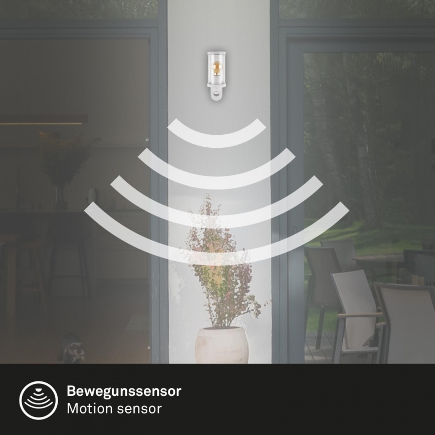 Briloner 3628-016 - Vonkajšie nástenné svietidlo so senzorom KAIRO 1xE27/12W/230V IP44 biela