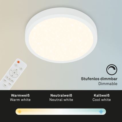 Briloner 3701-016 - LED Stmievateľné stropné svietidlo RUNA LED/18W/230V 2700-6500K biela + diaľkové ovládanie