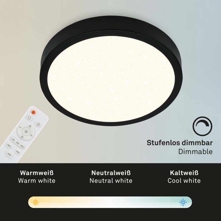 Briloner 3704-015 - LED Stmievateľné stropné svietidlo RUNA LED/22W/230V 2700-6500K čierna + diaľkové ovládanie