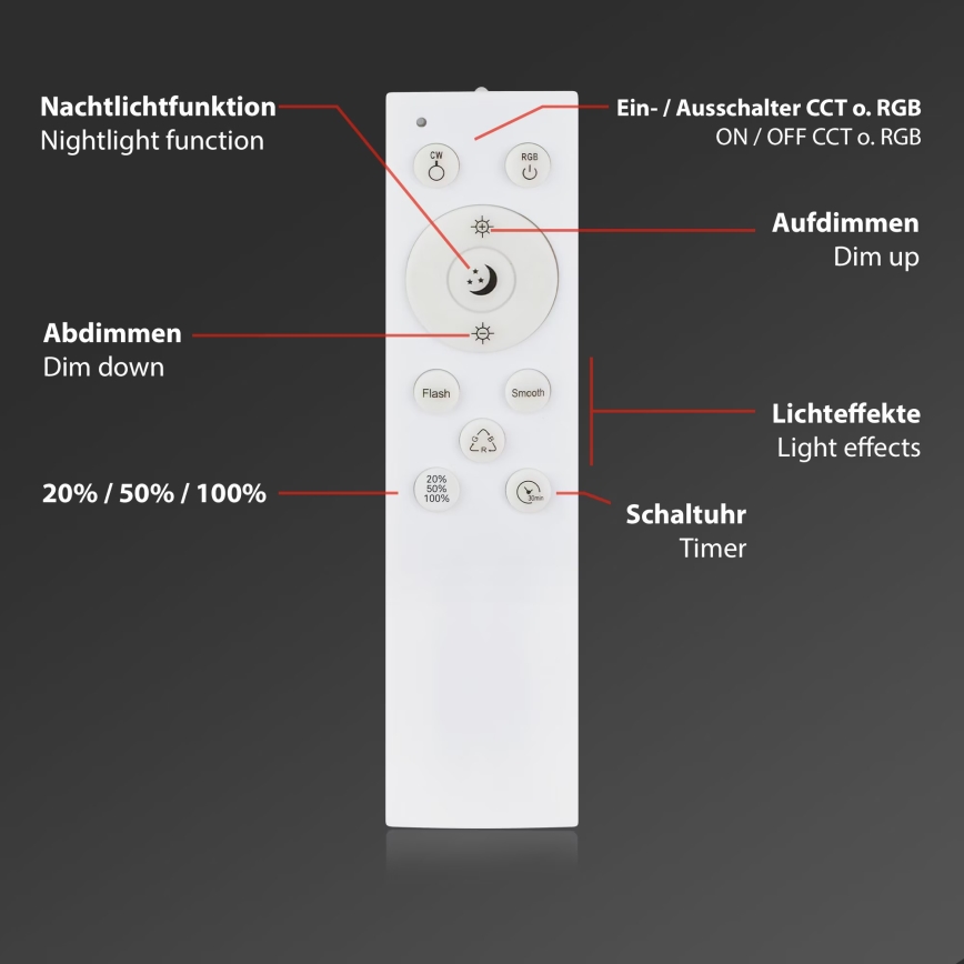 Briloner 3709-014 - LED RGBW Stmievateľné stropné svietidlo LED/22W/230V 4000K pr. 38 cm strieborná + diaľkové ovládanie